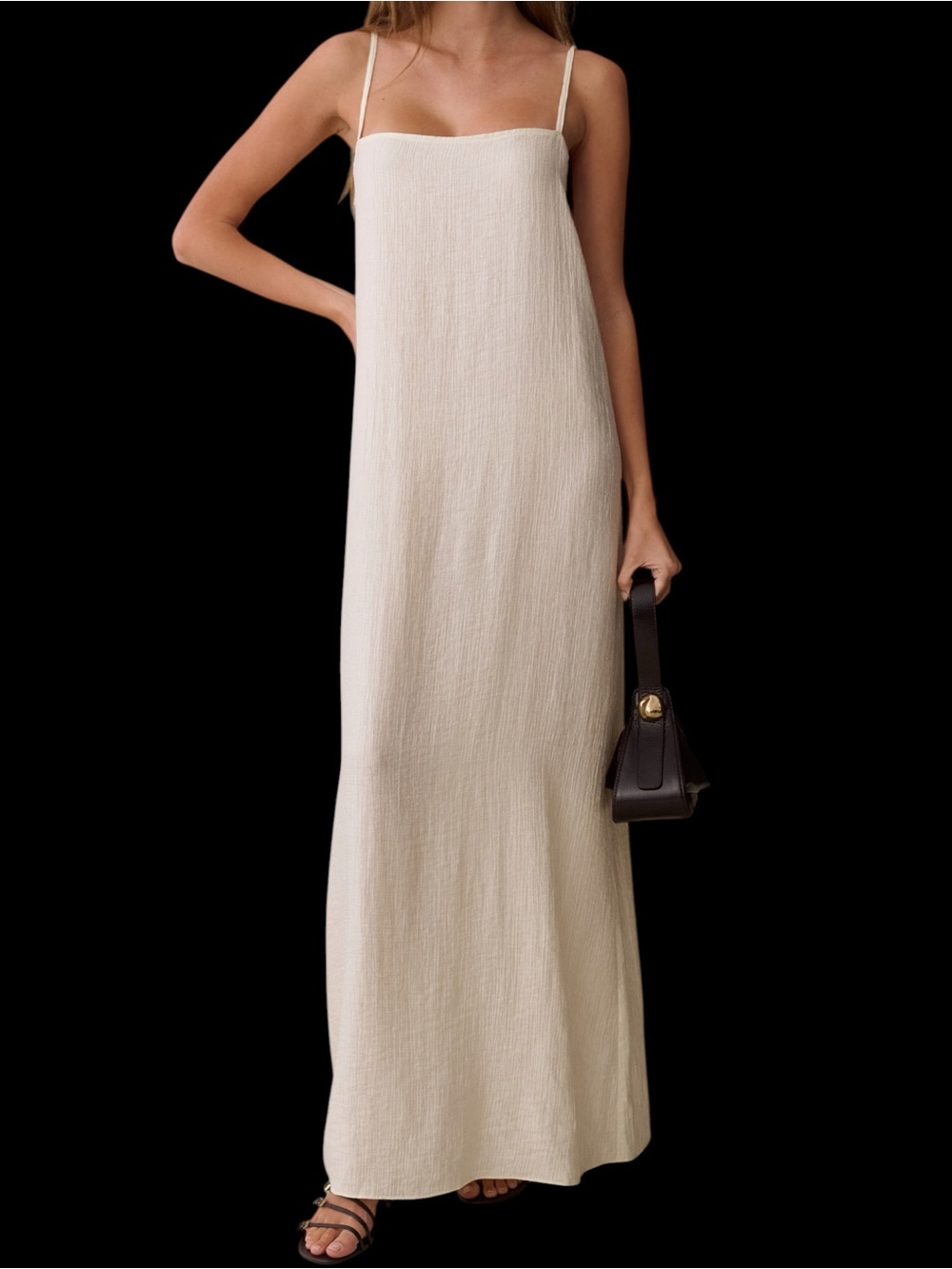 Few Moda o.p.t. Wilhemina Dress Sleeveless Cream Maxi Spaghetti Straps NWT